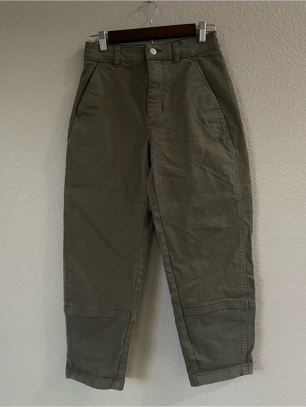Everlane Olive Green Barrel Leg Pants Organic Cotton Stretch Size 4